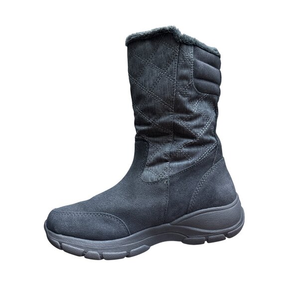 Lands End Gray Winter Boots Quilted Insulated Fur-Lined Snow Mid Calf Size 7.5 - Picture 2 of 8